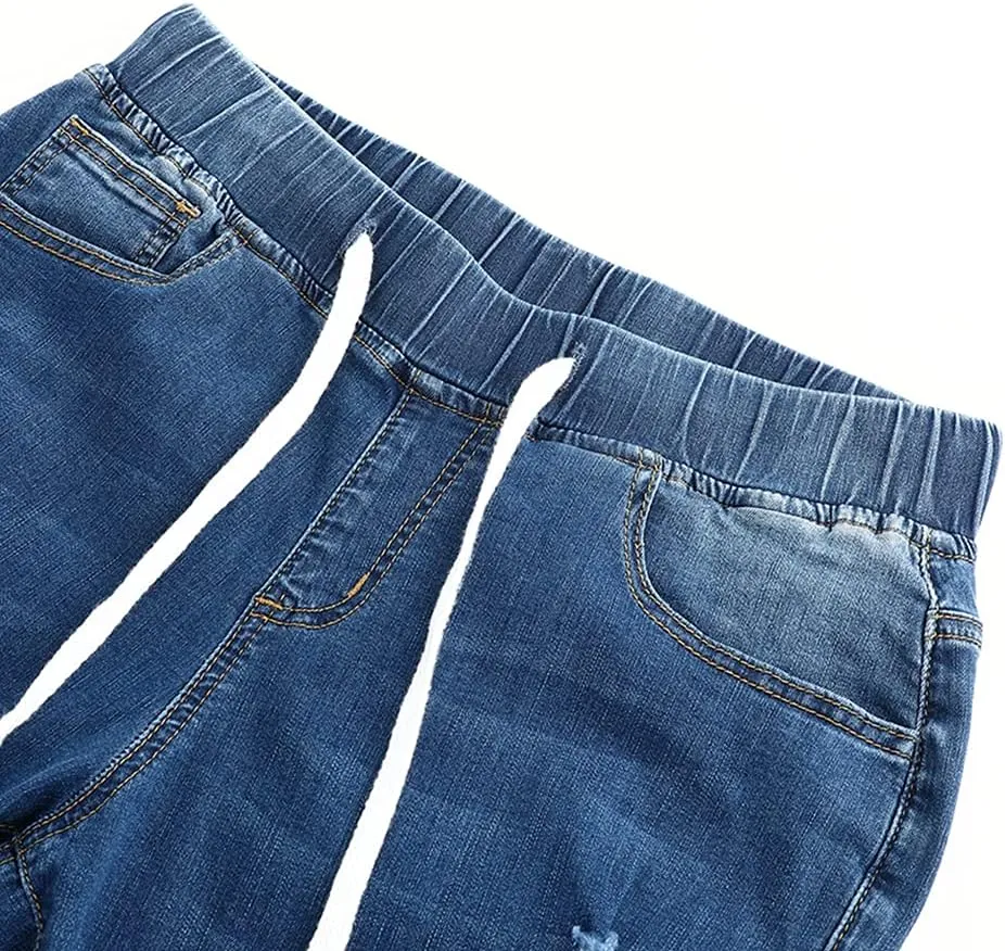 THUNDER STAR Ripped Jeans,Skinny Jeans for Women,Drawstring Mid Waist Jeans
