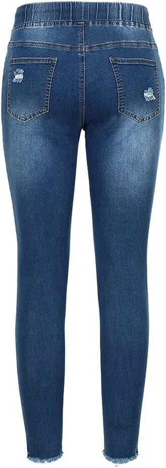 THUNDER STAR Ripped Jeans,Skinny Jeans for Women,Drawstring Mid Waist Jeans