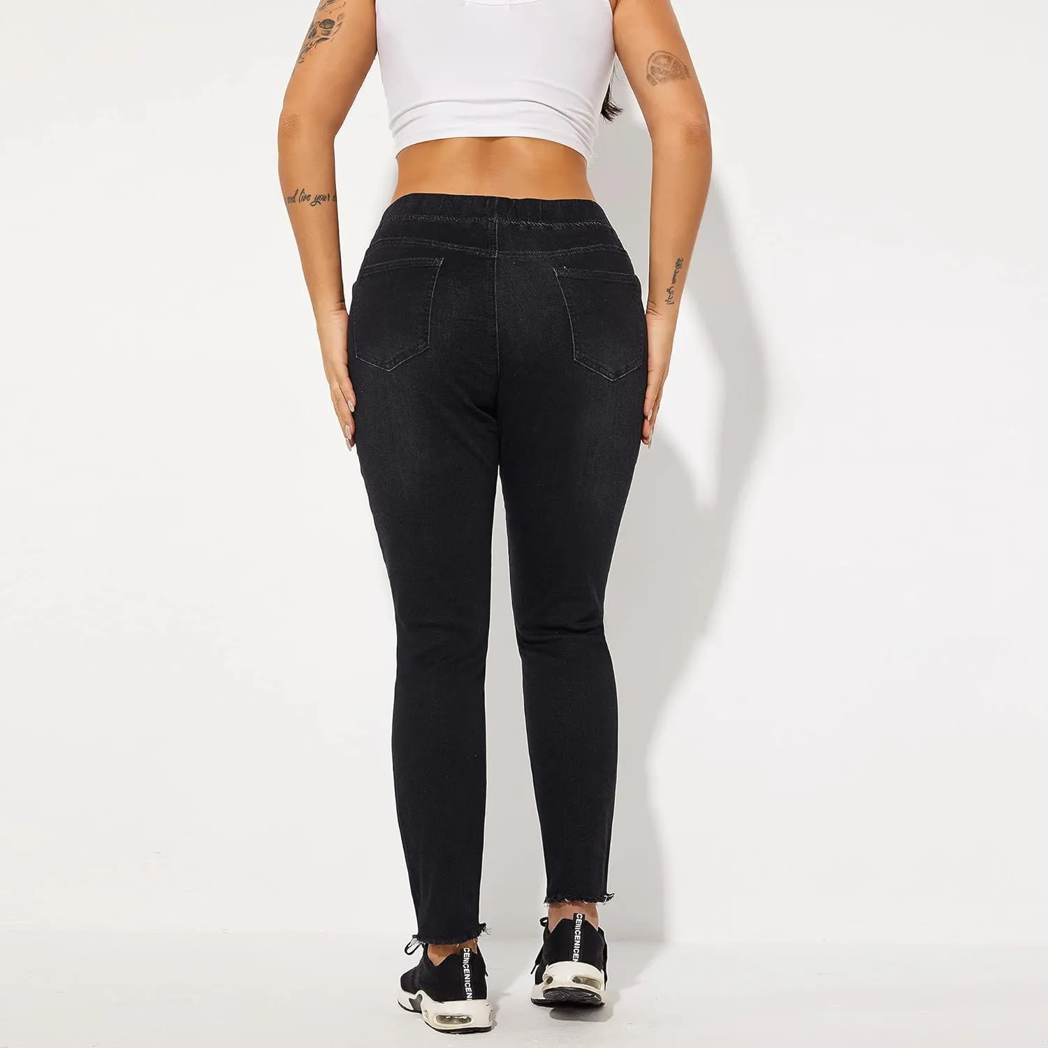 THUNDER STAR Ripped Jeans,Skinny Jeans for Women,Drawstring Mid Waist Jeans