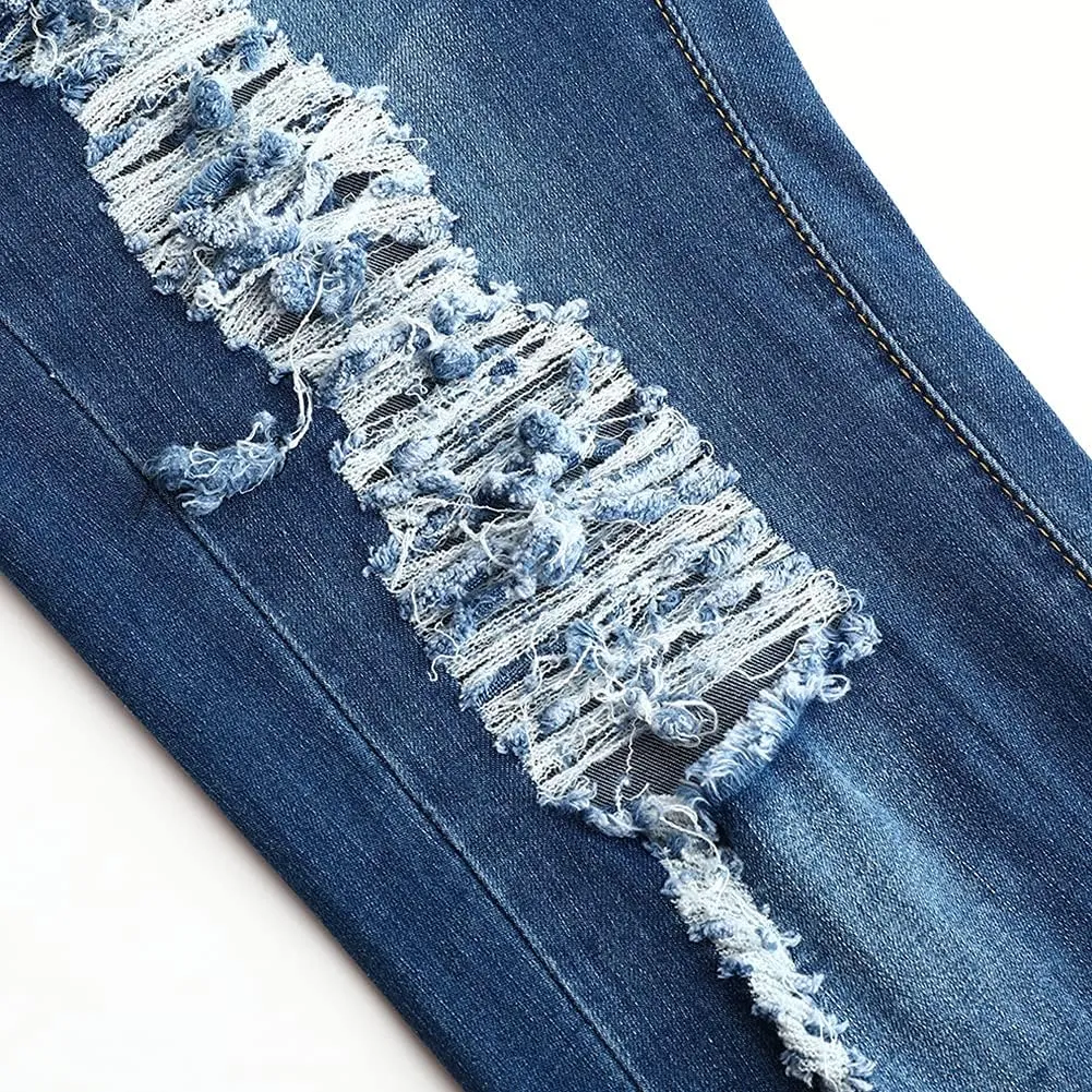 THUNDER STAR Ripped Jeans,Skinny Jeans for Women,Drawstring Mid Waist Jeans