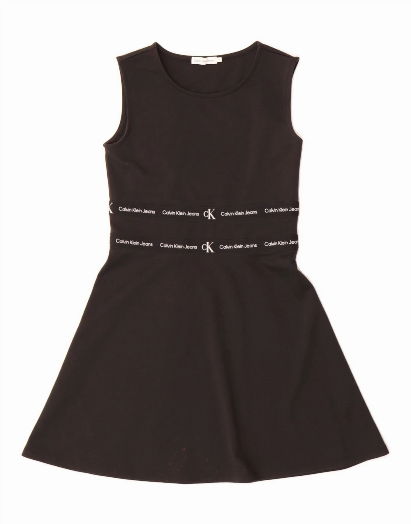 CALVIN KLEIN JEANS Girls Graphic Sleeveless A-Line Dress 11-12 Years Black Luxurious Feel