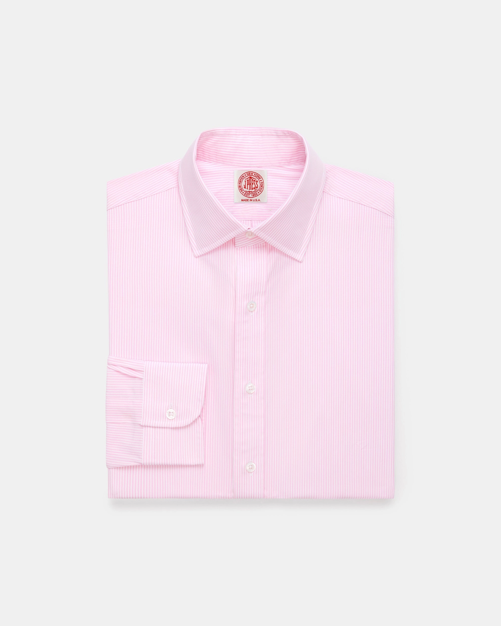 Daytime Look hypoallergenic Made-in-USA Thomas Mason Pink Bengal Stripe Spread Collar Dress Shirt - Regular Fit