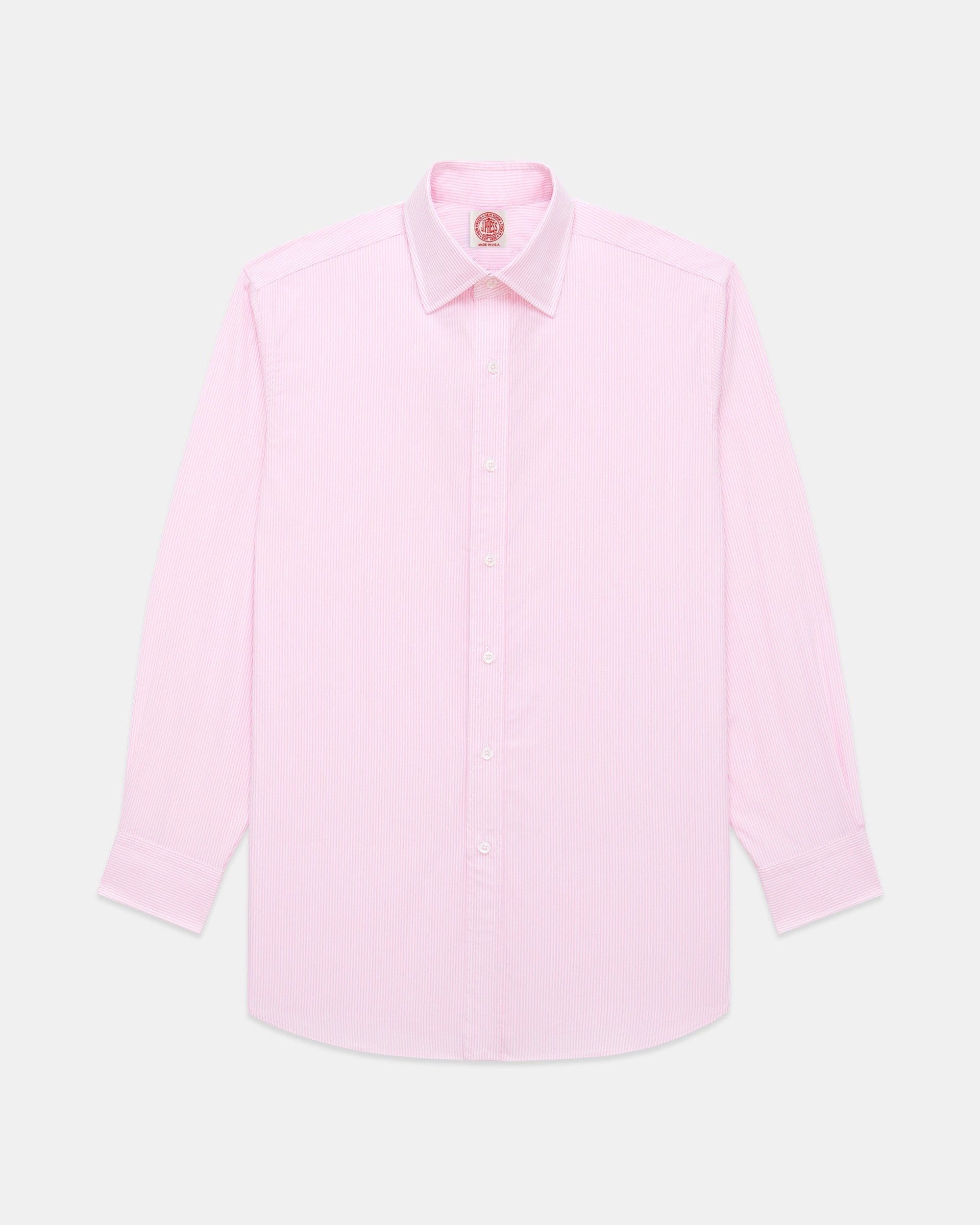 Made-in-USA Thomas Mason Pink Bengal Stripe Spread Collar Dress Shirt - Regular Fit Urban Trend