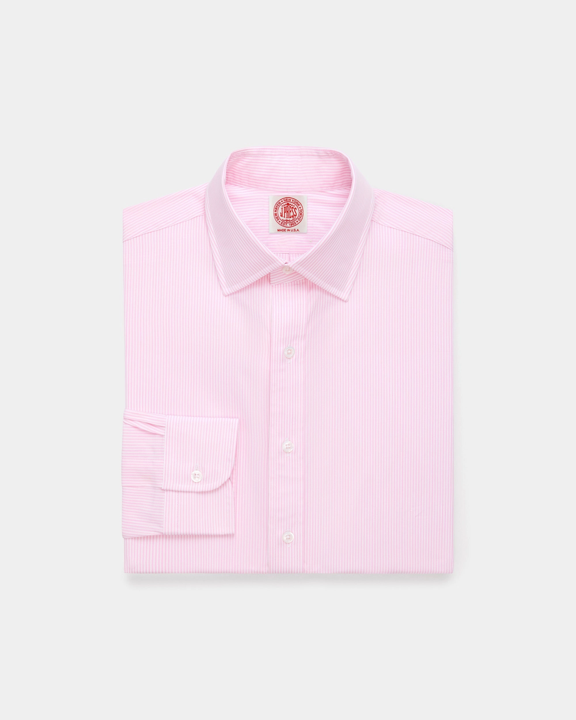 gender-neutral Made-in-USA Thomas Mason Pink Bengal Stripe Spread Collar Dress Shirt - Regular Fit