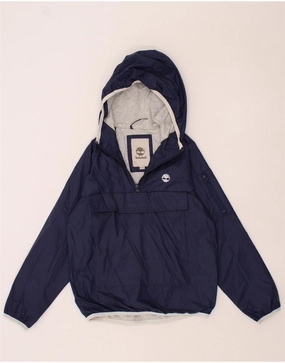 TIMBERLAND Boys Graphic Hooded Anorak Jacket 9-10 Years Navy Blue Cold Shield