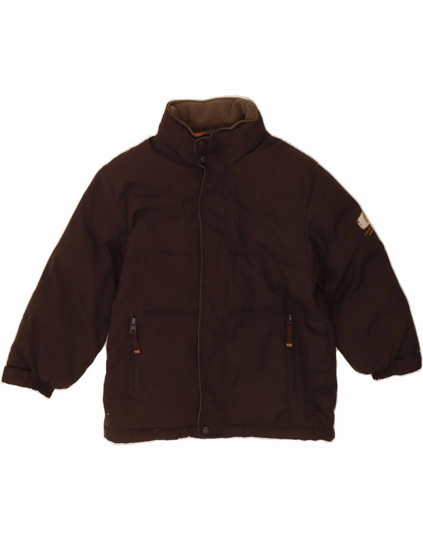TIMBERLAND Boys Graphic Padded Jacket 5-6 Years Brown Polyester Lockdown Hood Toggle
