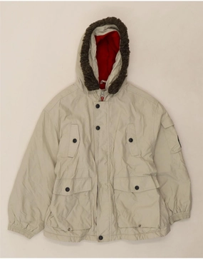 TIMBERLAND Boys Hooded Windbreaker Jacket 9-10 Years Grey Polyester Tie