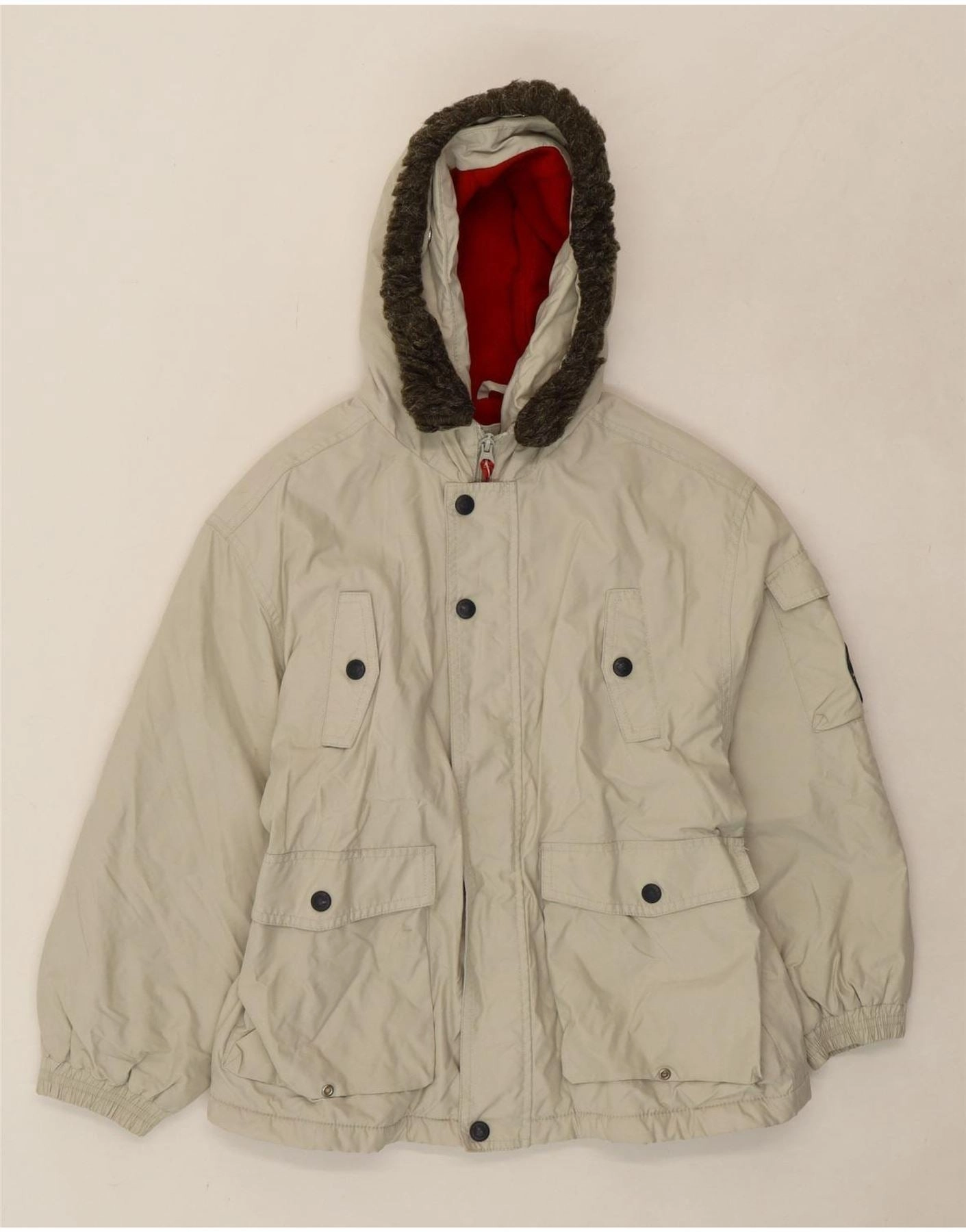 TIMBERLAND Boys Hooded Windbreaker Jacket 9-10 Years Grey Polyester Tie