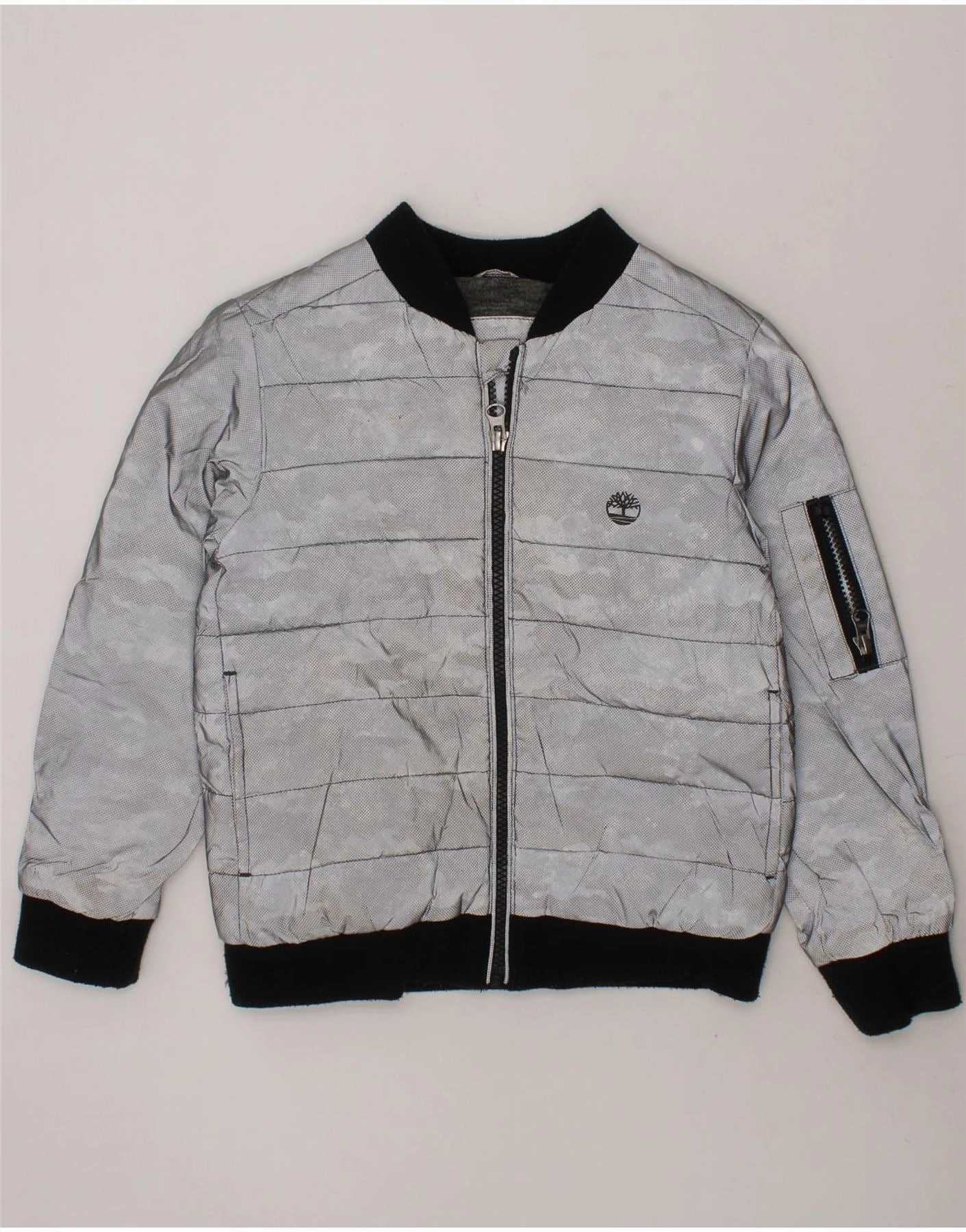 Hooded Option Performance Fit TIMBERLAND Boys Padded Jacket 5-6 Years Silver Polyester