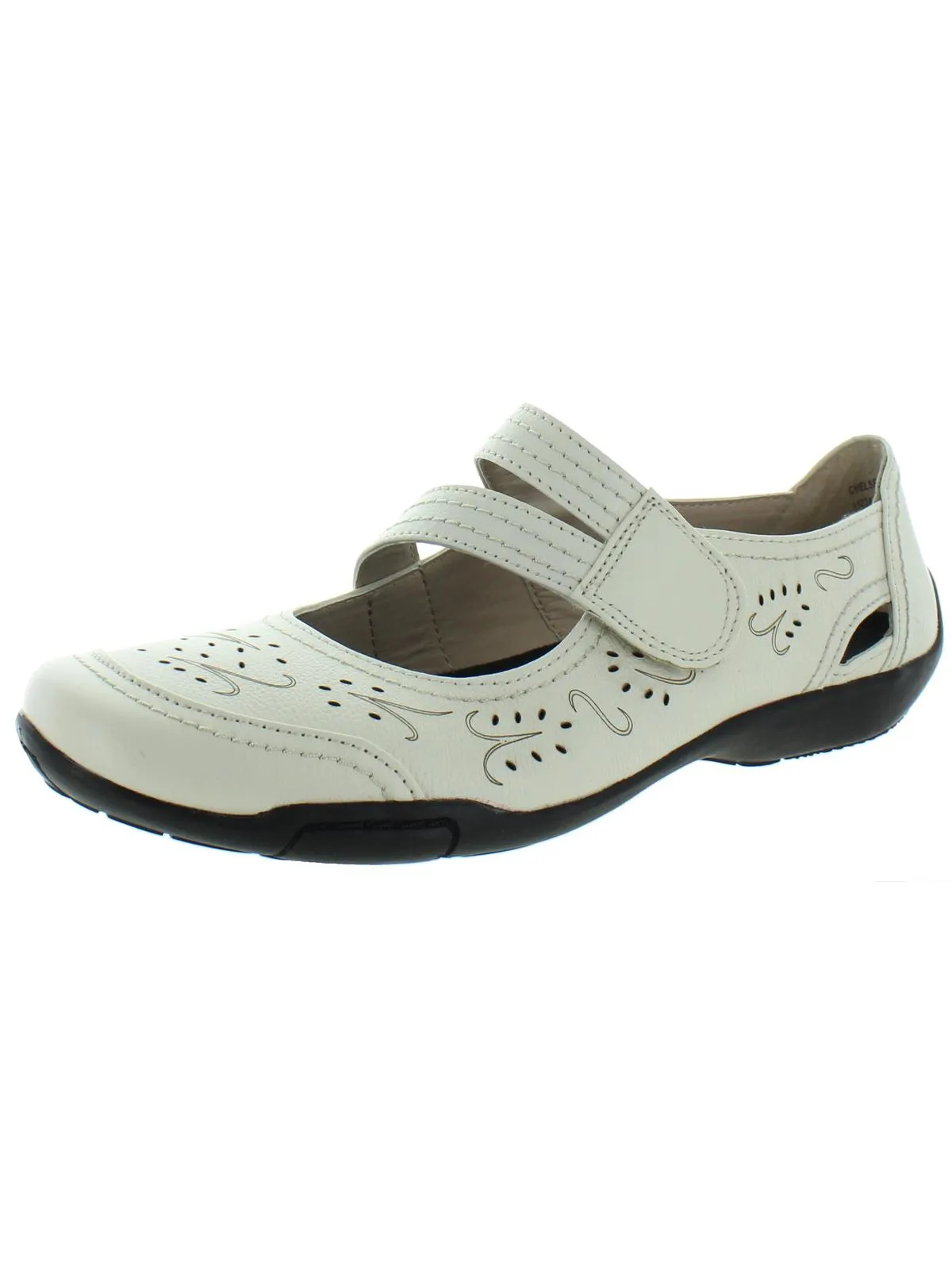 Chelsea Womens Leather Laser Cut Mary Janes Breathable Material
