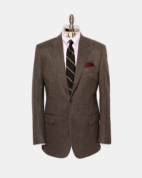 Made-in-Canada Tan Herringbone Pure Cashmere Sport Coat Business Ready Wear All-Weather Wear