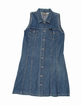 Cozy Texture Work Appropriate VINTAGE Girls Sleeveless Denim Dress 15-16 Years Blue Cotton