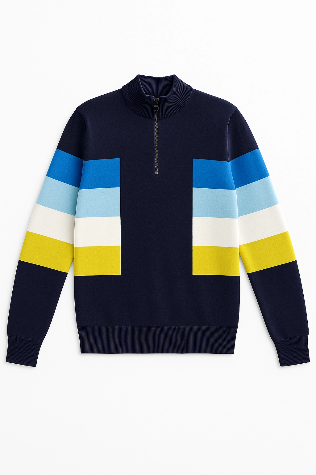 BARCARES - Quarter Zip Knit Cardigan for Men | 100% Wool (DARK BLUE / MULTI CAP) Effortless Comfort Wear Casual Knit Wear