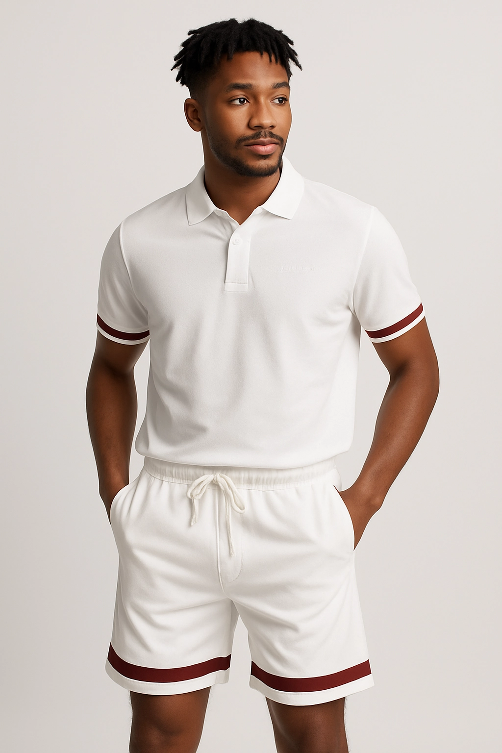 Breathable Mesh Panels All White Men Polo and Short- Red Tag