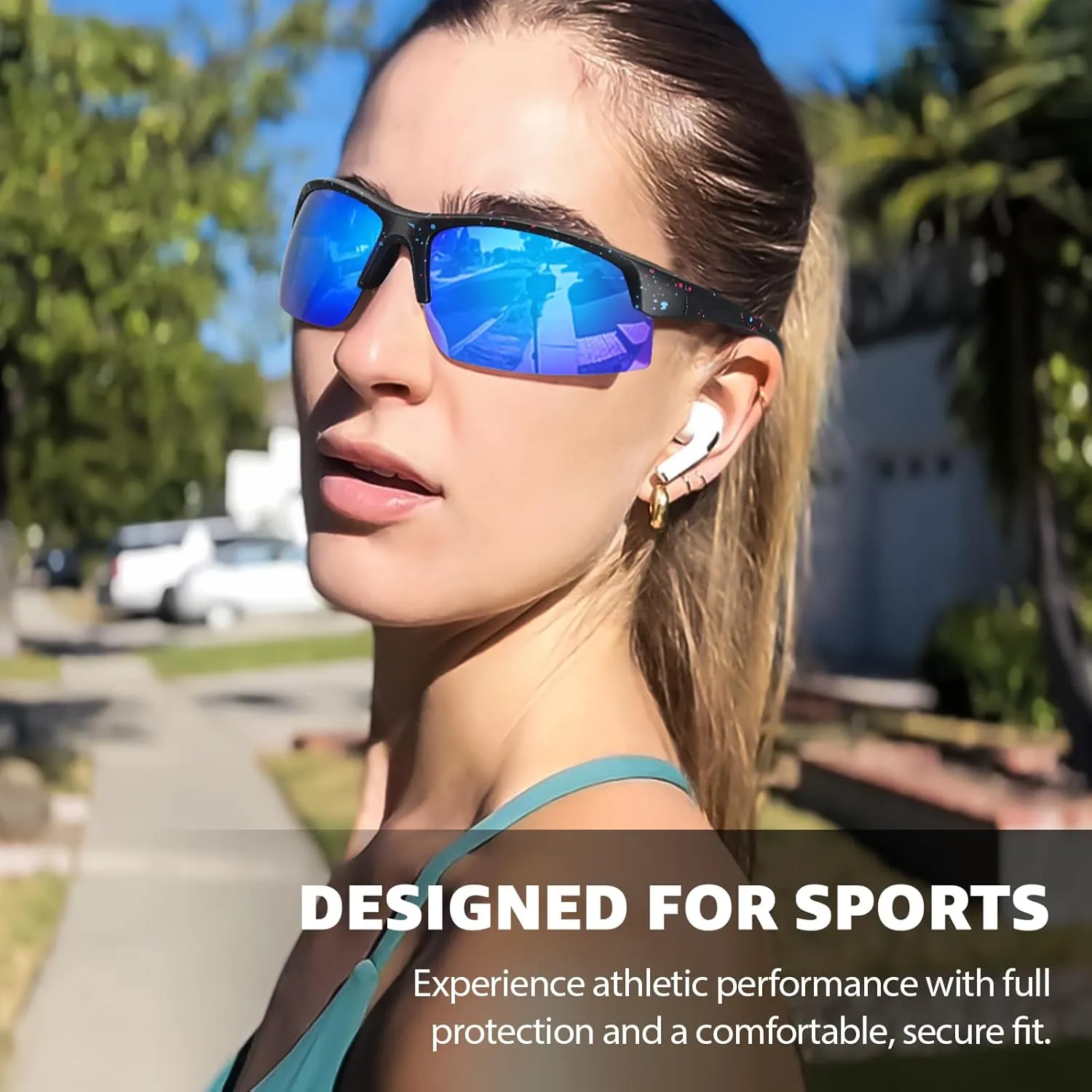 TJUTR Polarized Sports Sunglasses for Women Men, Designer Wrap Style UV Protection Glasses for Running Fishing Cycling