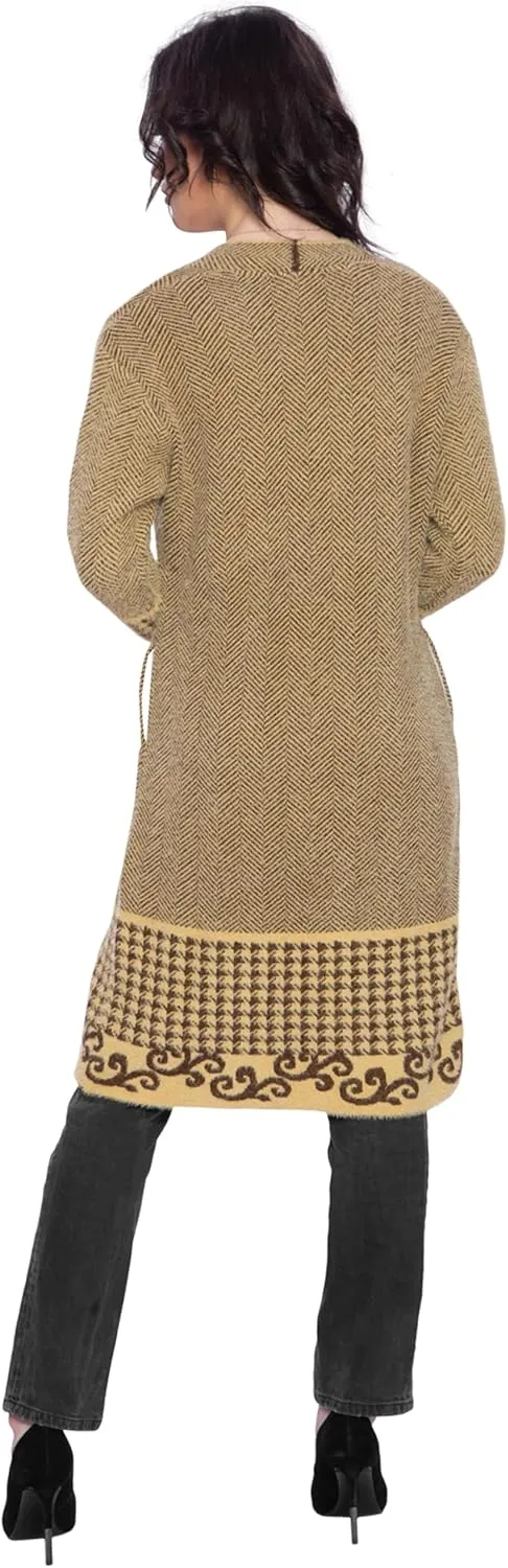 TNQ Women Woolen Log Sweater || Long Shrugs || Printed Woollen Coat || Open Front Longline Shrug Cardigan