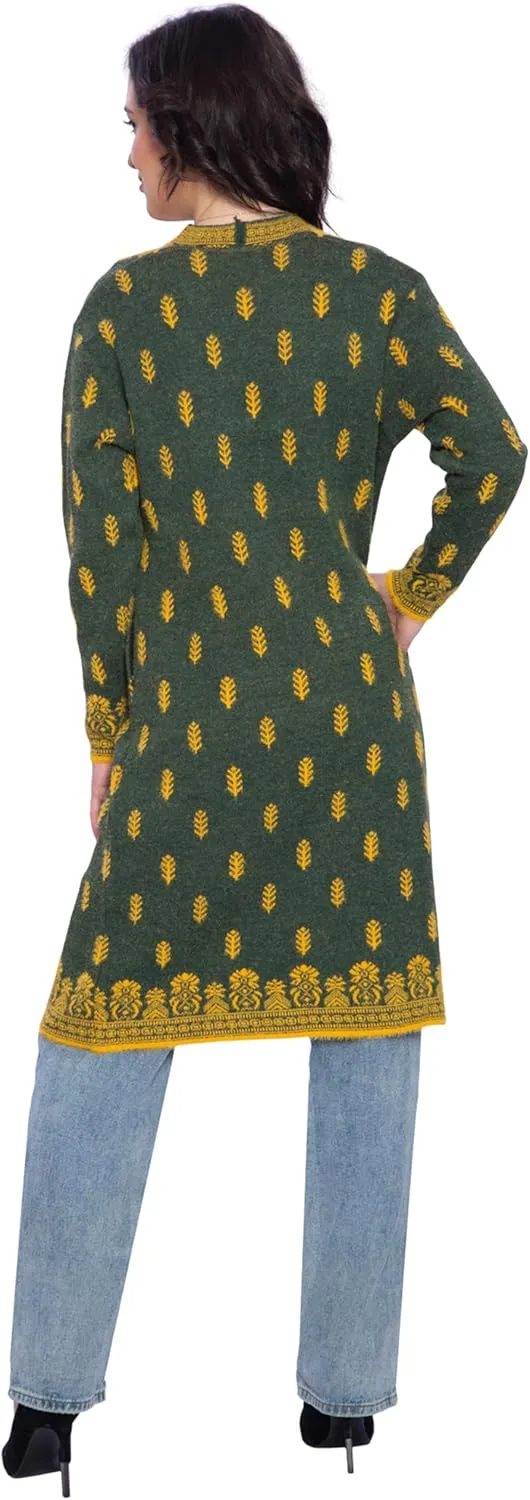 TNQ Women Woolen Log Sweater || Long Shrugs || Printed Woollen Coat || Open Front Longline Shrug Cardigan