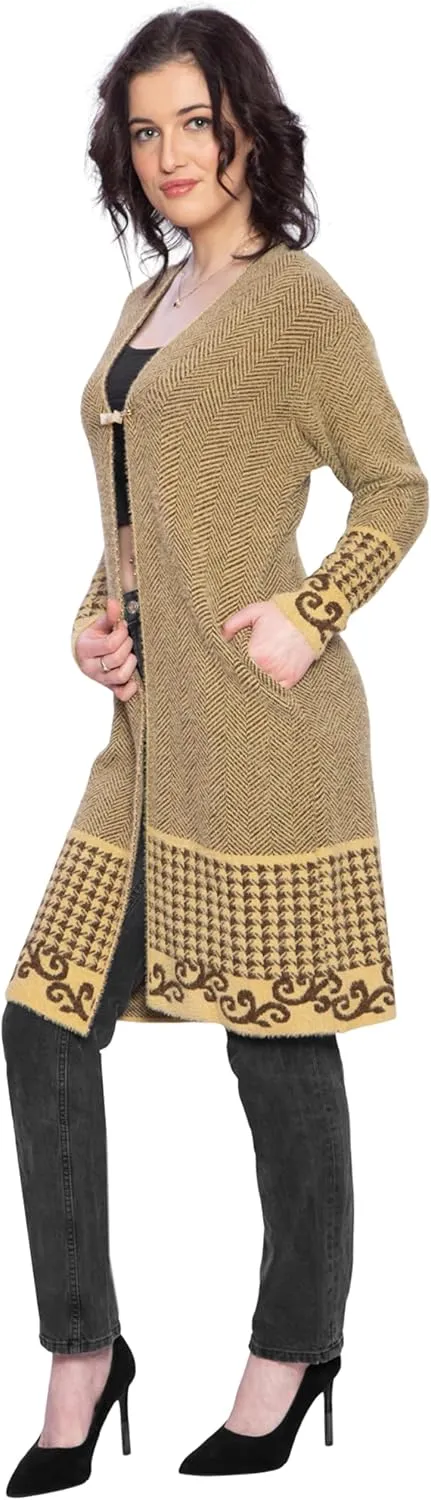 TNQ Women Woolen Log Sweater || Long Shrugs || Printed Woollen Coat || Open Front Longline Shrug Cardigan