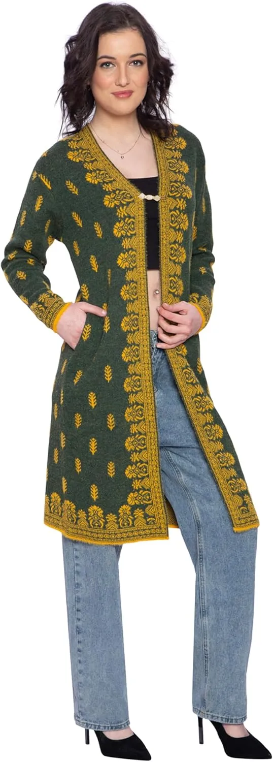 TNQ Women Woolen Log Sweater || Long Shrugs || Printed Woollen Coat || Open Front Longline Shrug Cardigan