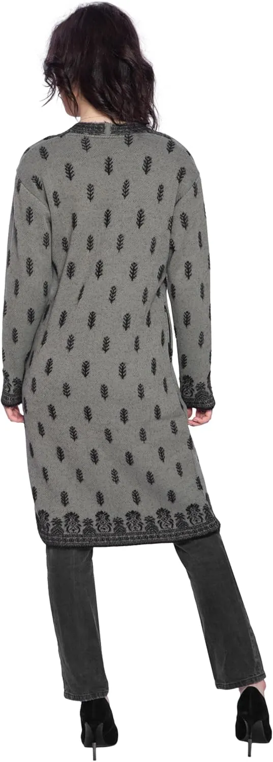 TNQ Women Woolen Log Sweater || Long Shrugs || Printed Woollen Coat || Open Front Longline Shrug Cardigan
