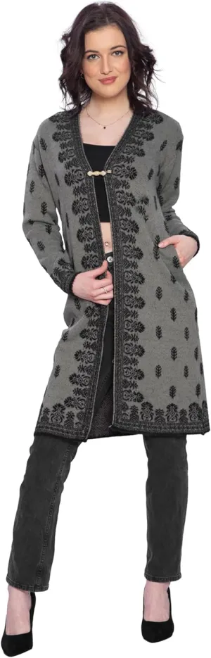 TNQ Women Woolen Log Sweater || Long Shrugs || Printed Woollen Coat || Open Front Longline Shrug Cardigan