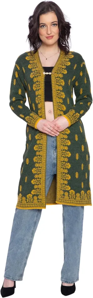 TNQ Women Woolen Log Sweater || Long Shrugs || Printed Woollen Coat || Open Front Longline Shrug Cardigan