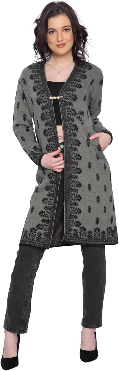 TNQ Women Woolen Log Sweater || Long Shrugs || Printed Woollen Coat || Open Front Longline Shrug Cardigan