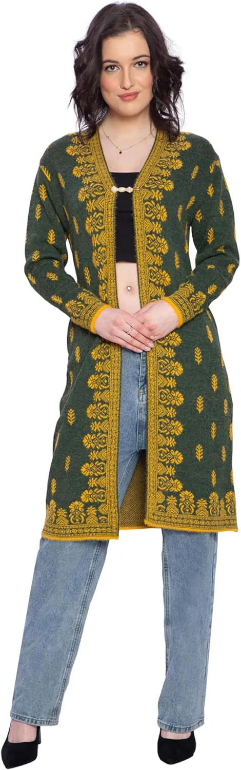 TNQ Women Woolen Log Sweater || Long Shrugs || Printed Woollen Coat || Open Front Longline Shrug Cardigan