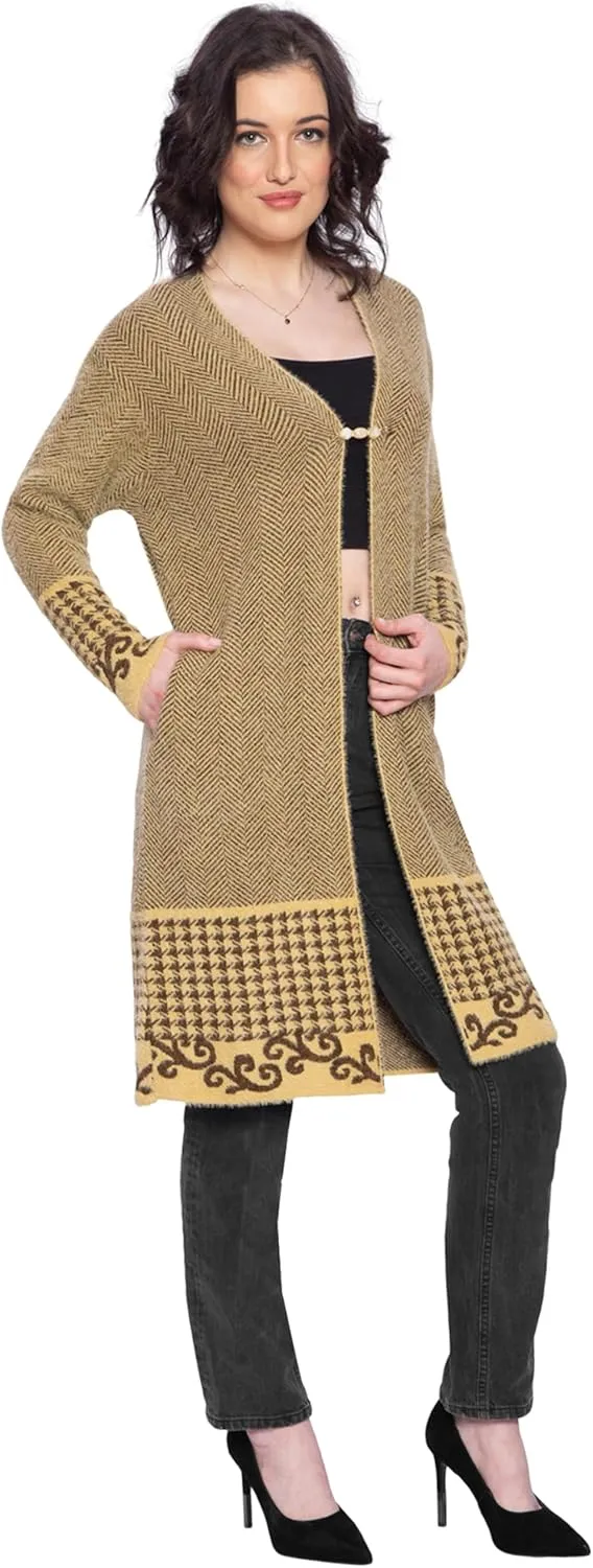 TNQ Women Woolen Log Sweater || Long Shrugs || Printed Woollen Coat || Open Front Longline Shrug Cardigan