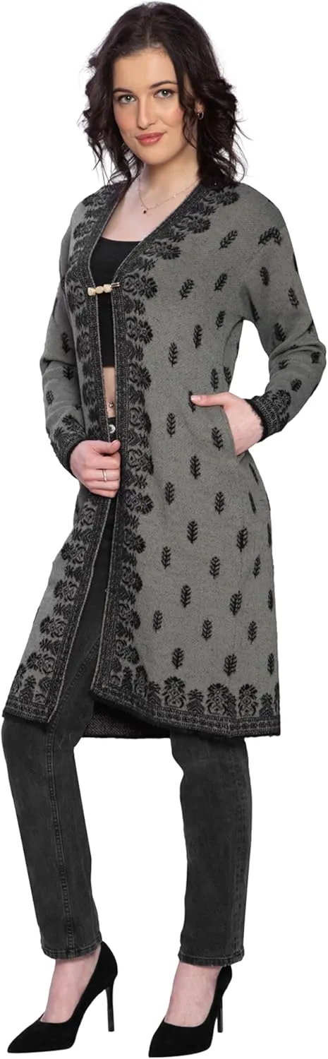 TNQ Women Woolen Log Sweater || Long Shrugs || Printed Woollen Coat || Open Front Longline Shrug Cardigan