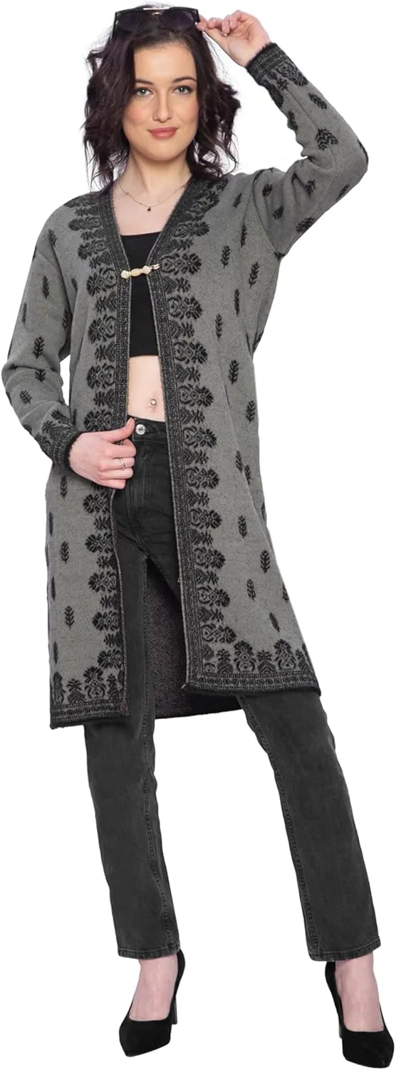 TNQ Women Woolen Log Sweater || Long Shrugs || Printed Woollen Coat || Open Front Longline Shrug Cardigan