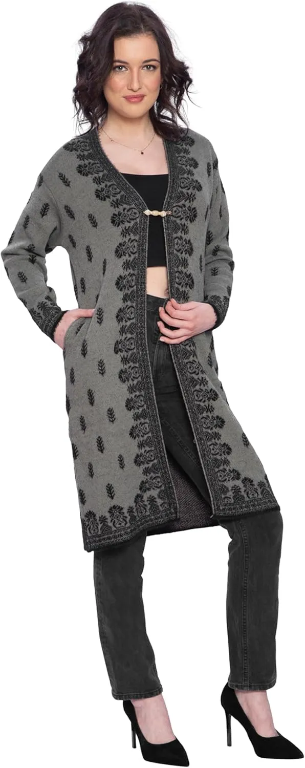 TNQ Women Woolen Log Sweater || Long Shrugs || Printed Woollen Coat || Open Front Longline Shrug Cardigan