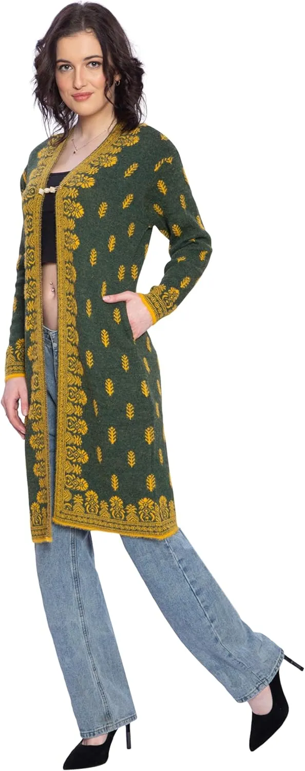 TNQ Women Woolen Log Sweater || Long Shrugs || Printed Woollen Coat || Open Front Longline Shrug Cardigan