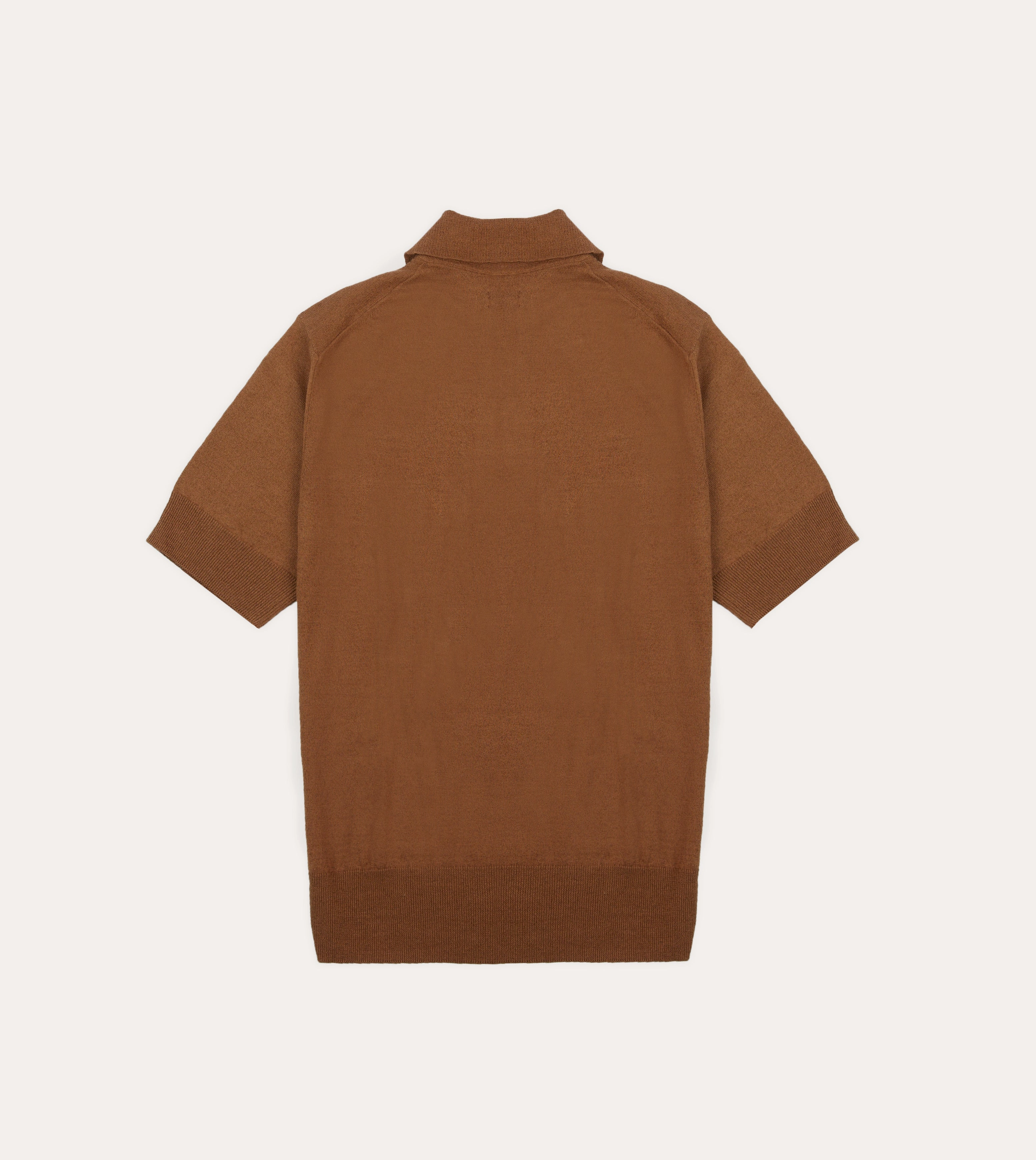 Plush Inner Lining Neutral palette Tobacco Knitted Linen-Cotton Short-Sleeve Polo Shirt