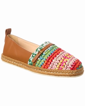 Urban Setting TOD??s Logo Straw & Leather Espadrille