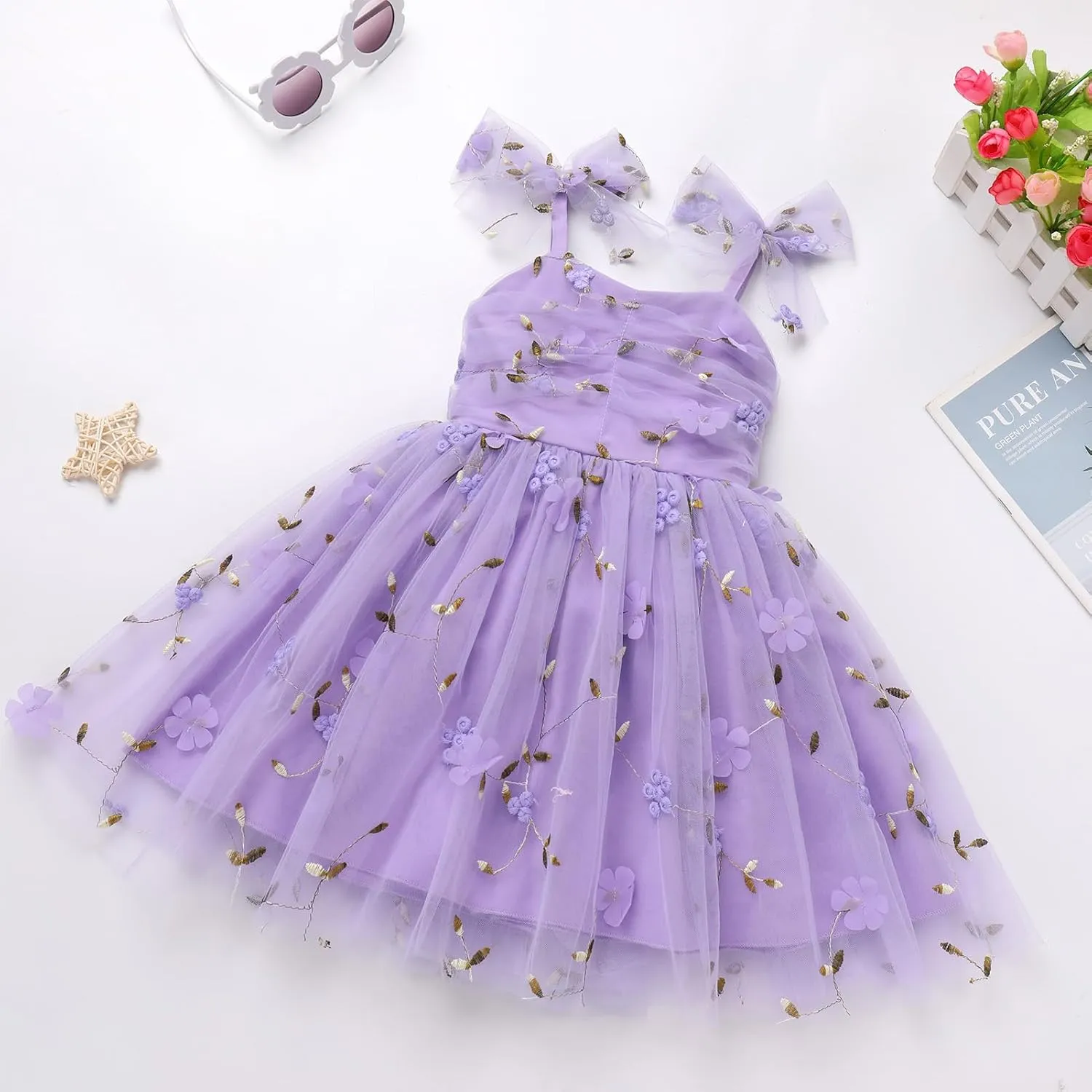 Toddler Tutu Dress Baby Girls Party Dress Floral Backless Ruffle Tulle Dress for Cake Smash Birthday