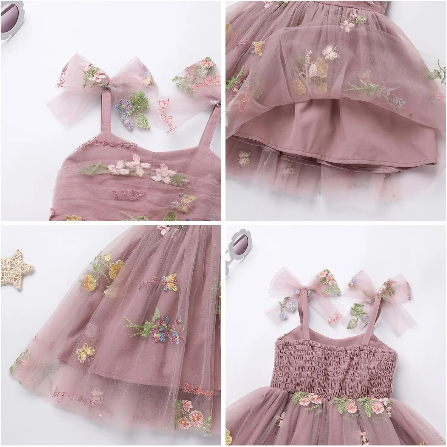 Toddler Tutu Dress Baby Girls Party Dress Floral Backless Ruffle Tulle Dress for Cake Smash Birthday