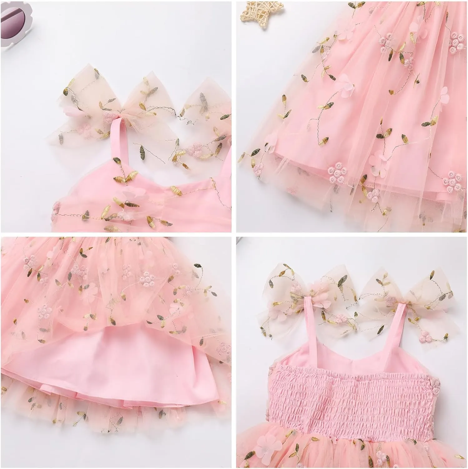 Toddler Tutu Dress Baby Girls Party Dress Floral Backless Ruffle Tulle Dress for Cake Smash Birthday