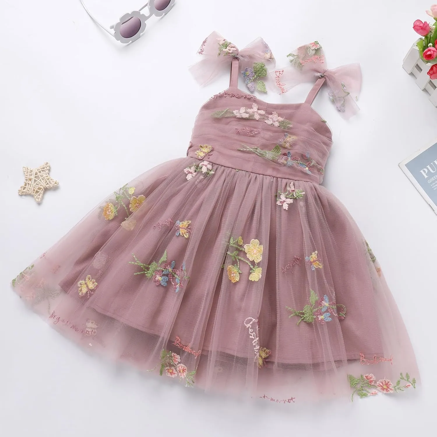 Toddler Tutu Dress Baby Girls Party Dress Floral Backless Ruffle Tulle Dress for Cake Smash Birthday