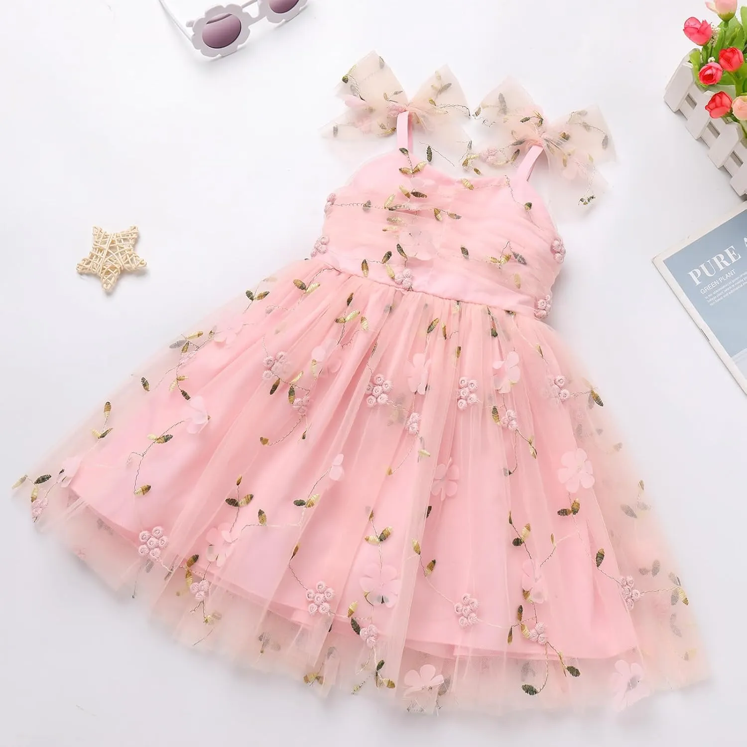 Toddler Tutu Dress Baby Girls Party Dress Floral Backless Ruffle Tulle Dress for Cake Smash Birthday