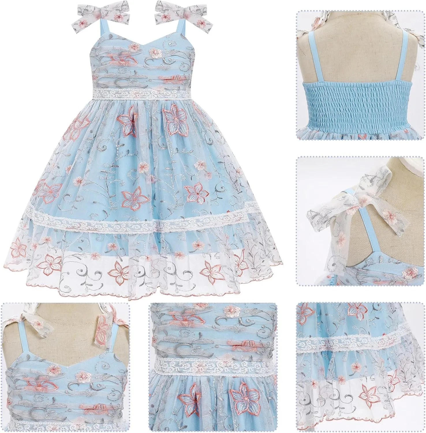 Toddler Tutu Dress Baby Girls Party Dress Floral Backless Ruffle Tulle Dress for Cake Smash Birthday