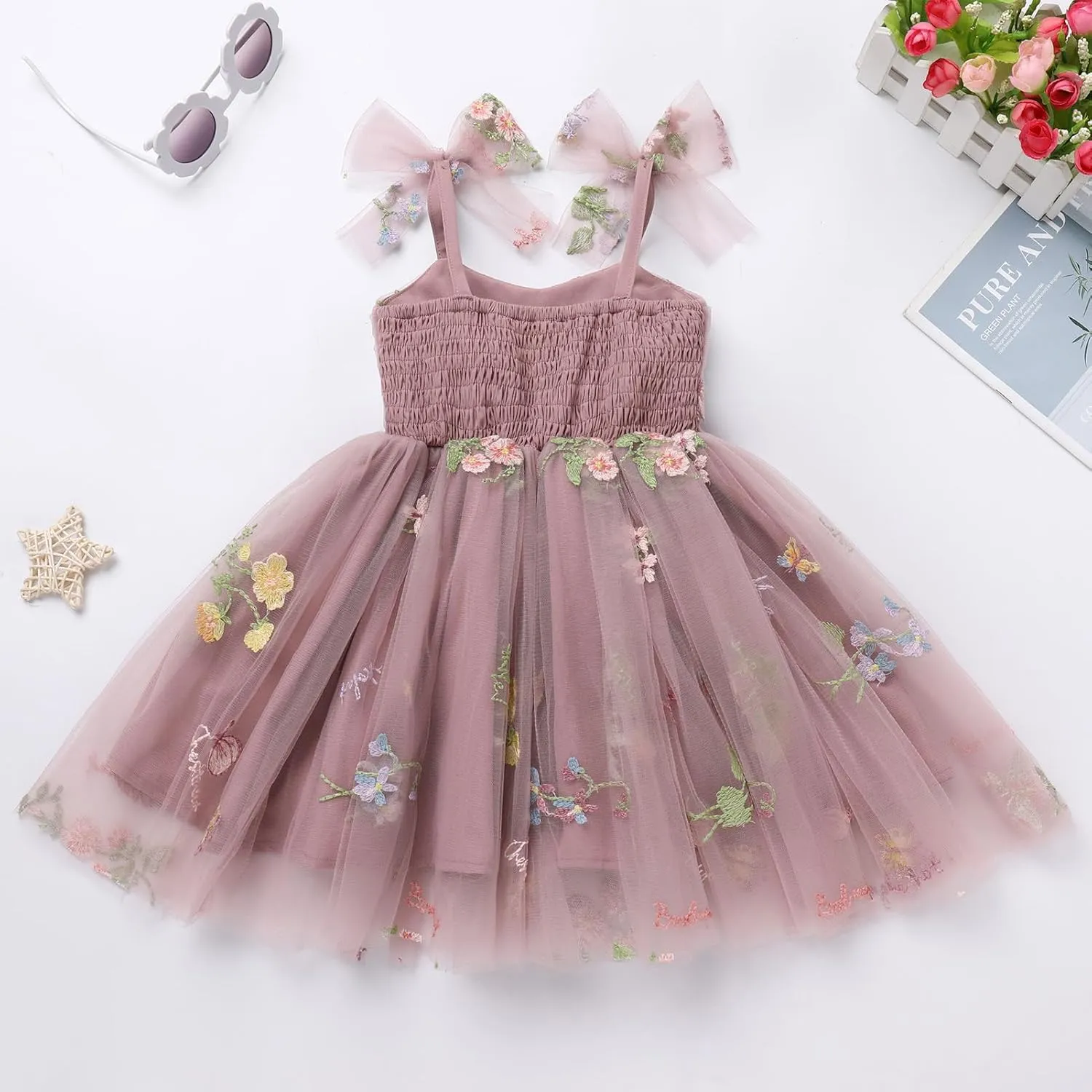 Toddler Tutu Dress Baby Girls Party Dress Floral Backless Ruffle Tulle Dress for Cake Smash Birthday