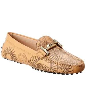 Anti-microbial TOD's Tattoo Dragon Printed Leather Loafer