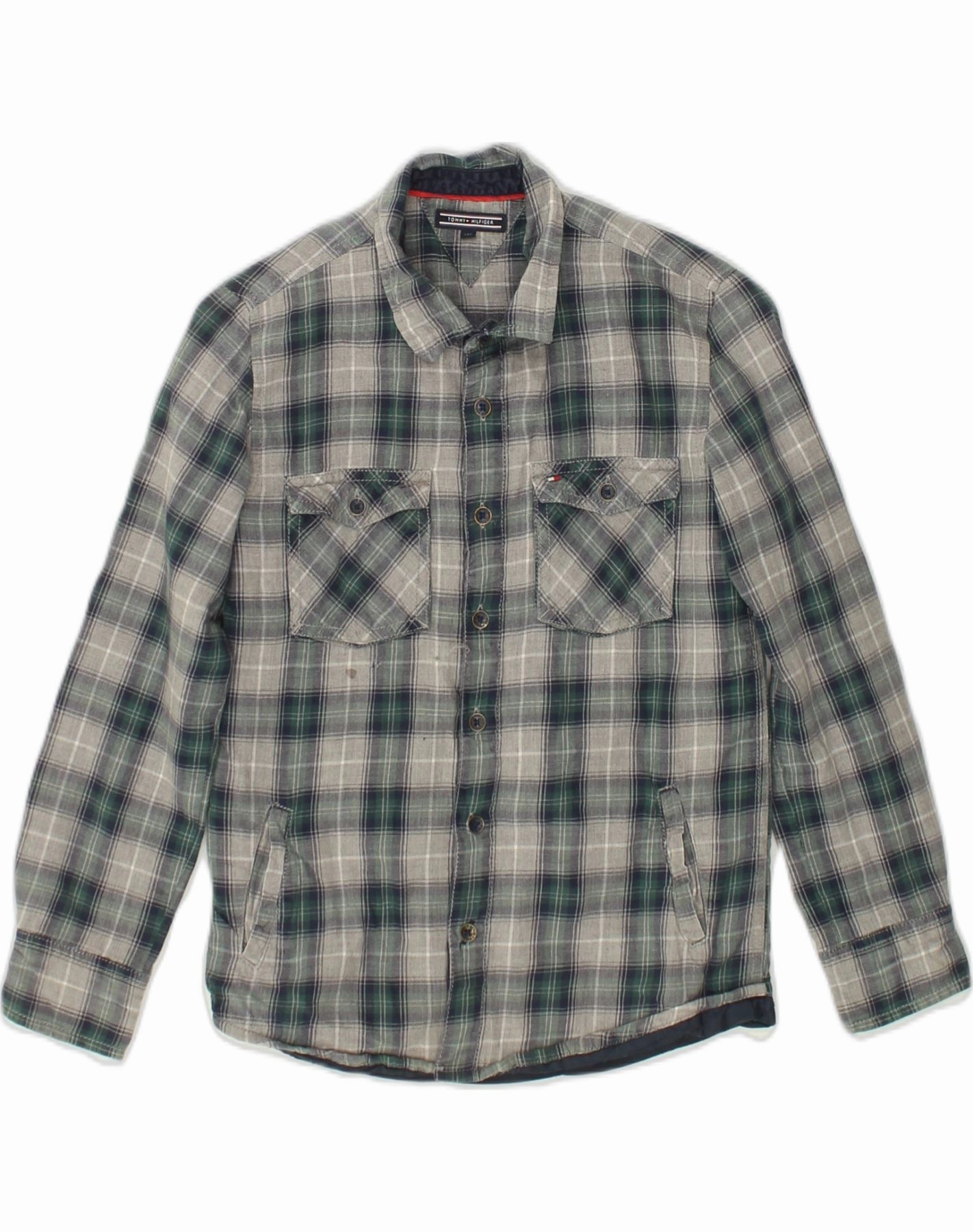 Insulated Comfort Seamless Seams TOMMY HILFIGER Boys Bomber Jacket 9-10 Years Grey Check Cotton