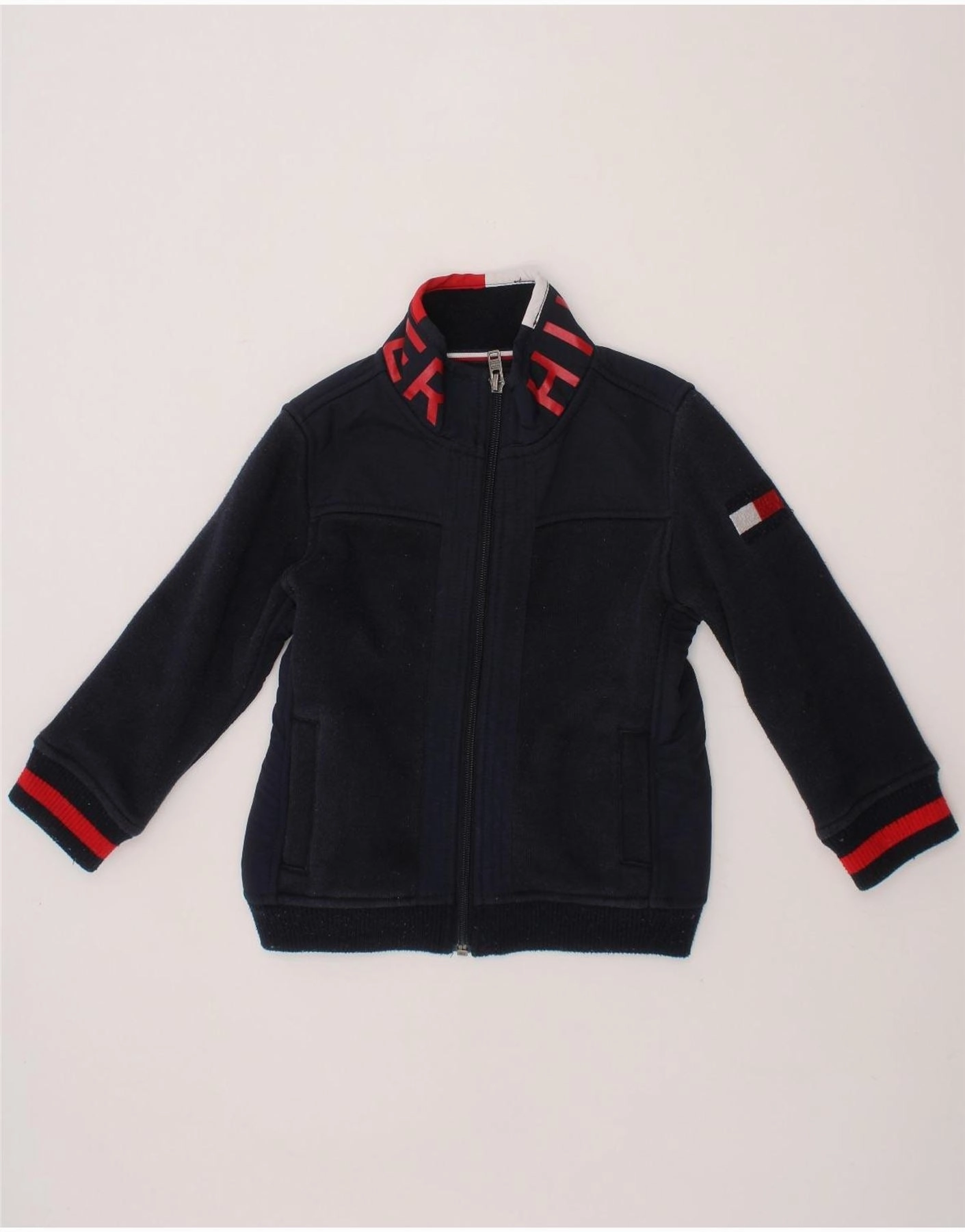 Loop Fastened Hood Mirror TOMMY HILFIGER Boys Graphic Bomber Jacket 2-3 Years 2XS Navy Blue Cotton