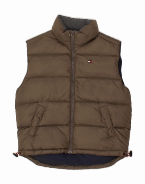TOMMY HILFIGER Boys Graphic Padded Gilet 9-10 Years Brown Nylon Minimalist Aesthetic Folder