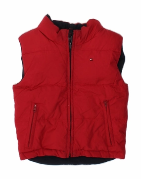 Seam Sealed Construction Chic Look TOMMY HILFIGER Boys Graphic Reversible Padded Gilet 2-3 Years Red