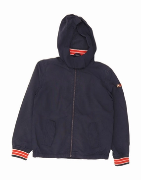 TOMMY HILFIGER Boys Hooded Bomber Jacket 11-12 Years Navy Blue Polyester Abrasion Resistant Zippers Program