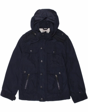Job TOMMY HILFIGER Boys Hooded Utility Jacket 7-8 Years Navy Blue Polyester