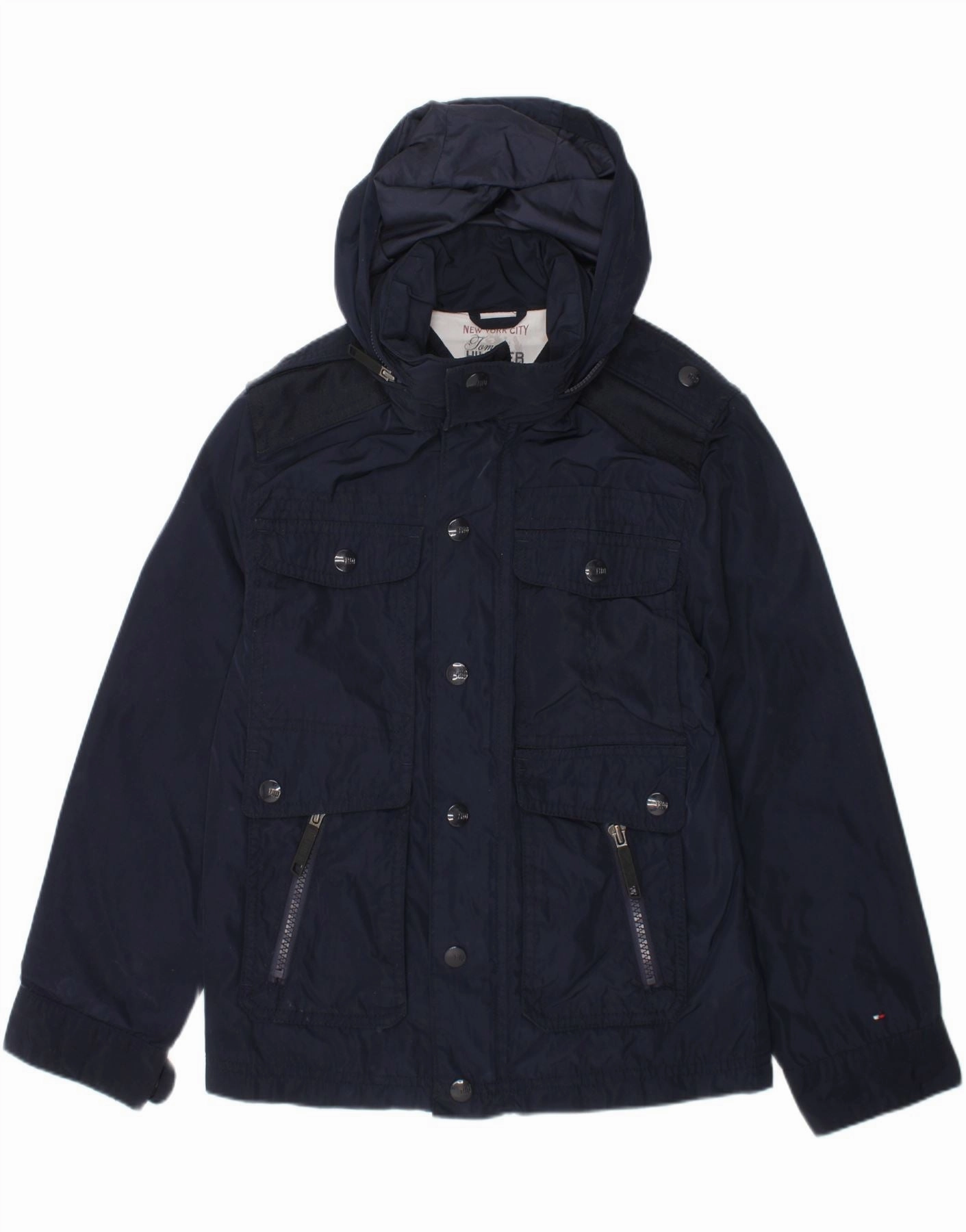 Job TOMMY HILFIGER Boys Hooded Utility Jacket 7-8 Years Navy Blue Polyester